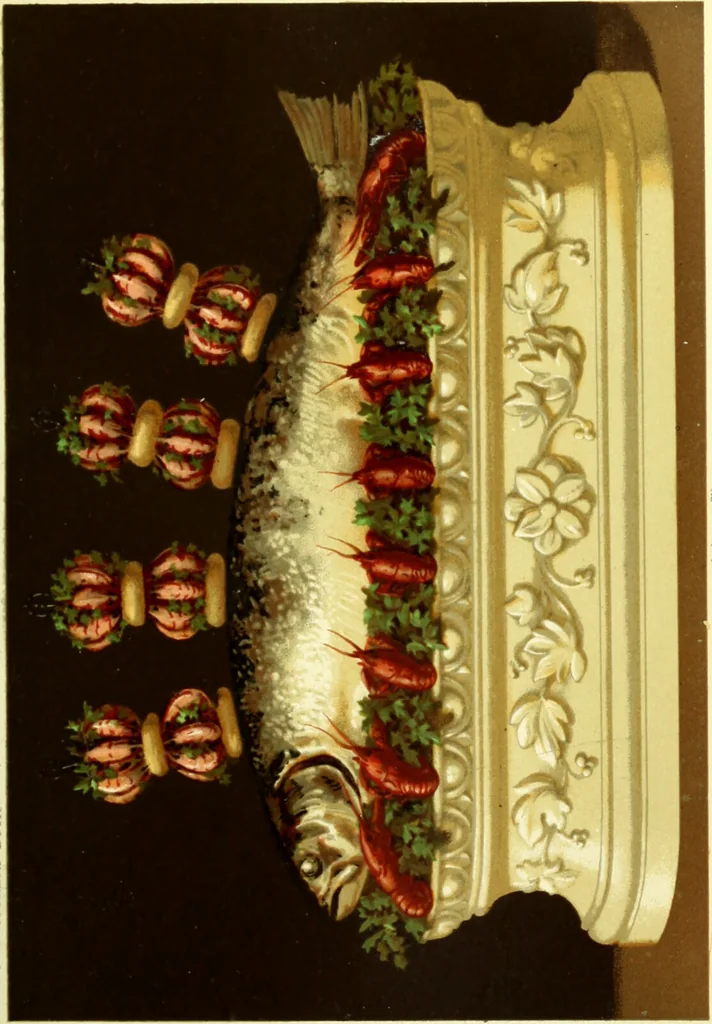An illustration from The royal cookery book (le livre de cuisine) / by Jules Gouffé ; translated from the French and adapted for English use by Alphonse Gouffé ... comprising domestic and high-class cookery, illustrated with sixteen large plates printed in colours, and one hundred and sixty-one woodcuts from drawings from nature by E. Ronjat., 1883, leaf 549