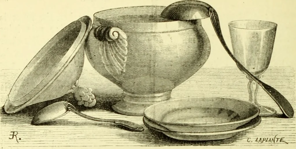 An illustration from The royal cookery book (le livre de cuisine) / by Jules Gouffé ; translated from the French and adapted for English use by Alphonse Gouffé ... comprising domestic and high-class cookery, illustrated with sixteen large plates printed in colours, and one hundred and sixty-one woodcuts from drawings from nature by E. Ronjat., 1883, leaf 66
