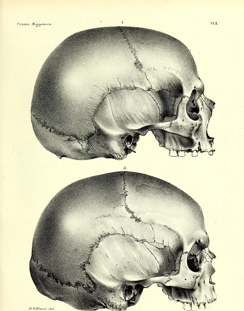 An illustration from Crania Aegyptiaca, or, Observations on Egyptian ethnography derived from anatomy, history and the monuments / by Samuel George Morton., 1844, leaf 79