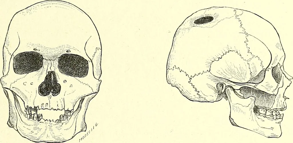 An illustration from Des déformations artificielles du crâne en général de celles de deux crânes macrocéphales trouvés en Hongrie et d'un crâne provenant des temps barbares du meme pays / par Joseph de Lenhossék., 1878, leaf 139