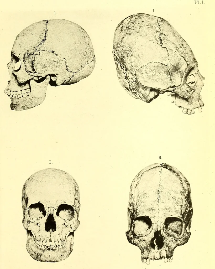 An illustration from Des déformations artificielles du crâne en général de celles de deux crânes macrocéphales trouvés en Hongrie et d'un crâne provenant des temps barbares du meme pays / par Joseph de Lenhossék., 1878, leaf 153