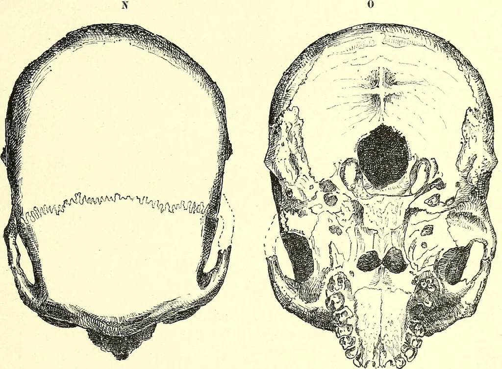 An illustration from Des déformations artificielles du crâne en général de celles de deux crânes macrocéphales trouvés en Hongrie et d'un crâne provenant des temps barbares du meme pays / par Joseph de Lenhossék., 1878, leaf 85