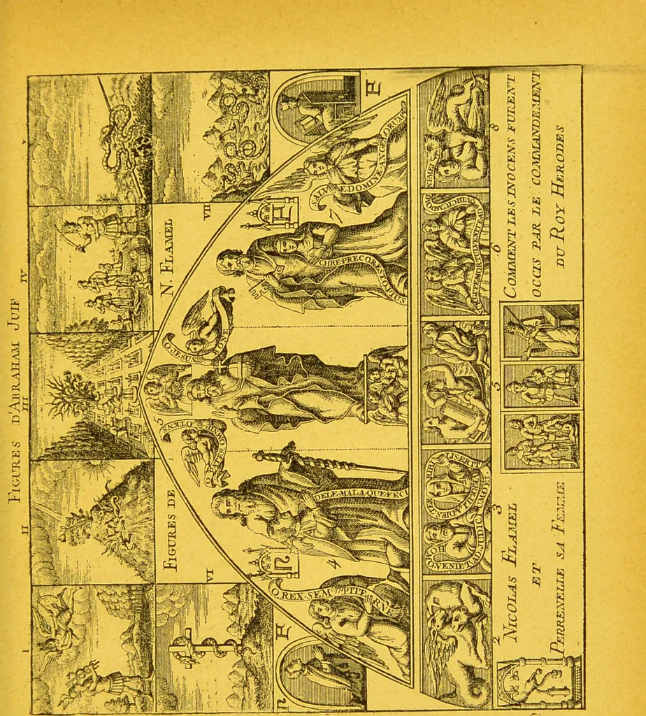 An illustration from Histoire de l'alchimie, XIVme siècle : Nicolas Flamel, sa vie, ses fondations, ses oeuvres, suivi de la réimpression du Livre des figures hiéroglyphiques et de la lettre de Dom Pernety à l'Abbé Villain / [Albert Poisson]., 1893, leaf 187