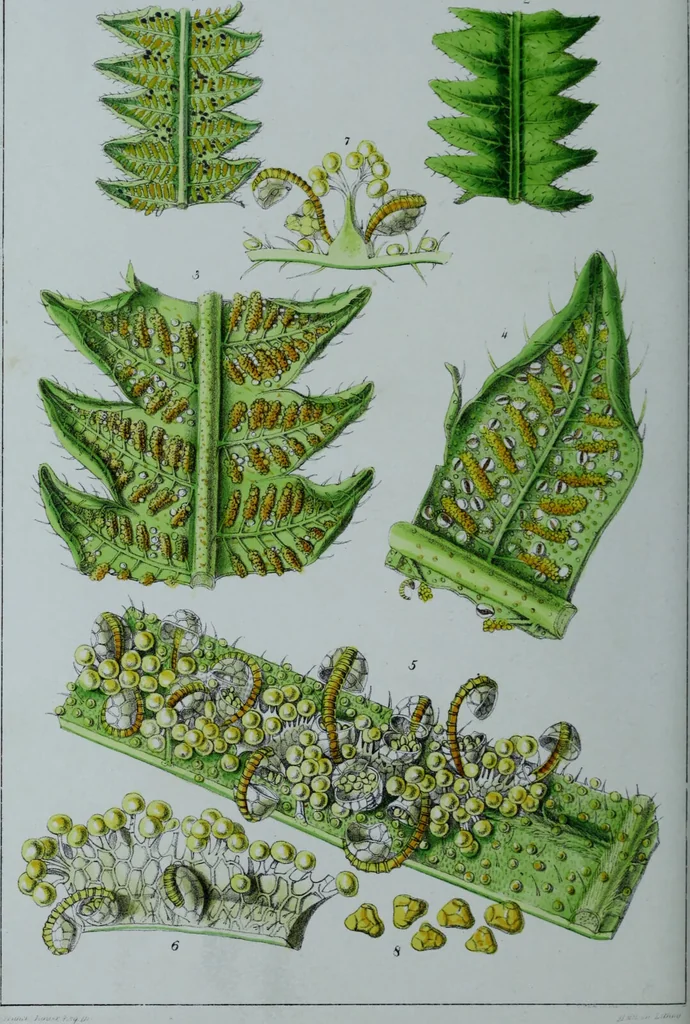 An illustration from Genera filicum, or, Illustrations of the ferns, and other allied genera / from the original coloured drawings of Francis Bauer ; with additions and descriptive letterpress, by Sir William Jackson Hooker., 1842, leaf 151