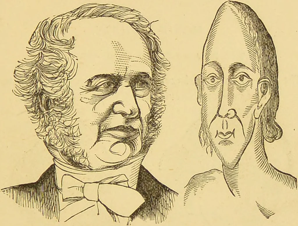 An illustration from Nature's revelations of character, or, The mental, moral and volitive dispositions of mankind, as manifested in the human form and countenance / by Joseph Simms., 1873, leaf 185