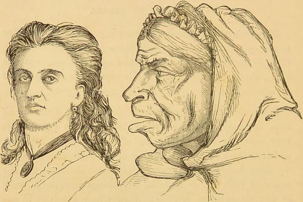 An illustration from Nature's revelations of character, or, The mental, moral and volitive dispositions of mankind, as manifested in the human form and countenance / by Joseph Simms., 1873, leaf 202