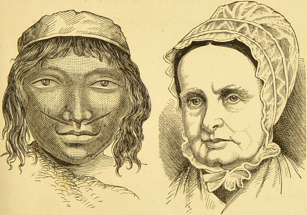 An illustration from Nature's revelations of character, or, The mental, moral and volitive dispositions of mankind, as manifested in the human form and countenance / by Joseph Simms., 1873, leaf 249