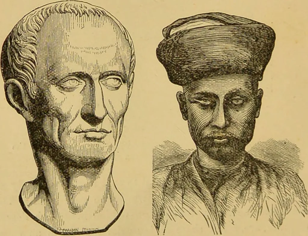 An illustration from Nature's revelations of character, or, The mental, moral and volitive dispositions of mankind, as manifested in the human form and countenance / by Joseph Simms., 1873, leaf 270