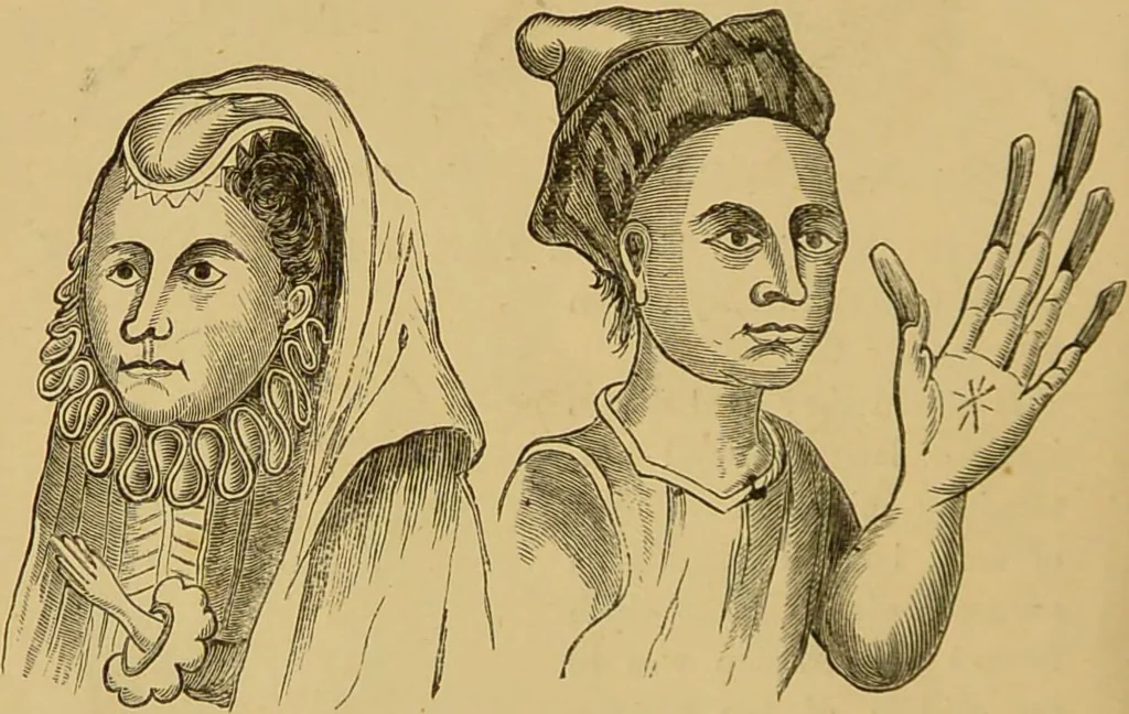 An illustration from Nature's revelations of character, or, The mental, moral and volitive dispositions of mankind, as manifested in the human form and countenance / by Joseph Simms., 1873, leaf 546