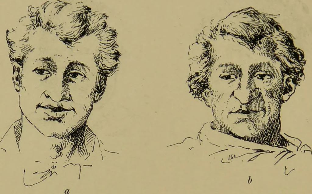 An illustration from Physiognomik und Mimik / von Paolo Mantegazza ; mit mehr als hundert original-zeichmungen von Hector und Edward Ximenes ; vom verfasser genehmigte übersetzung von R. Löwenfeld., 1890, leaf 158