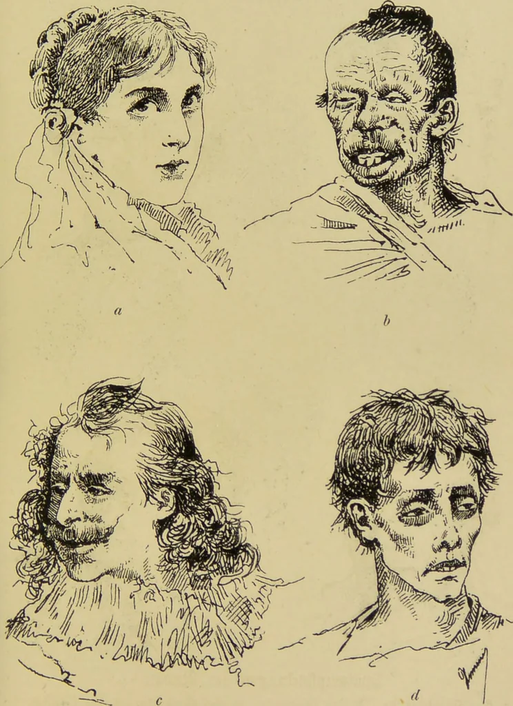An illustration from Physiognomik und Mimik / von Paolo Mantegazza ; mit mehr als hundert original-zeichmungen von Hector und Edward Ximenes ; vom verfasser genehmigte übersetzung von R. Löwenfeld., 1890, leaf 159