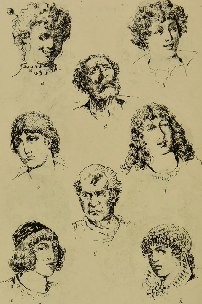 An illustration from Physiognomik und Mimik / von Paolo Mantegazza ; mit mehr als hundert original-zeichmungen von Hector und Edward Ximenes ; vom verfasser genehmigte übersetzung von R. Löwenfeld., 1890, leaf 160