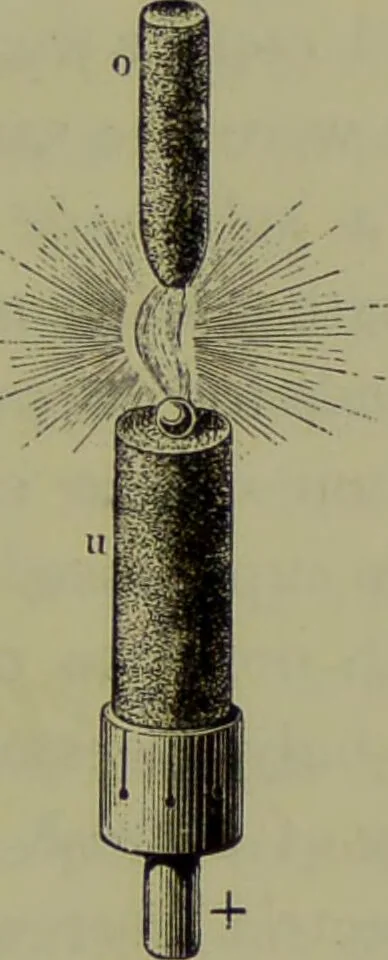An illustration from Spectrum analysis in its application to terrestrial substances, and the physical constitution of the heavenly bodies / familiarly explained by H. Schellen ; translated from the second enlarged and revised German edition by Jane and Caroline Lassell ; edited with notes by William Huggins ; with numerous woodcuts and coloured plates, and Ångström's and Kirchhoff's maps., 1872, leaf 133