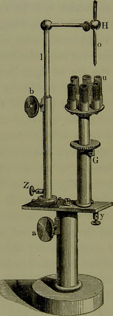 An illustration from Spectrum analysis in its application to terrestrial substances, and the physical constitution of the heavenly bodies / familiarly explained by H. Schellen ; translated from the second enlarged and revised German edition by Jane and Caroline Lassell ; edited with notes by William Huggins ; with numerous woodcuts and coloured plates, and Ångström's and Kirchhoff's maps., 1872, leaf 136