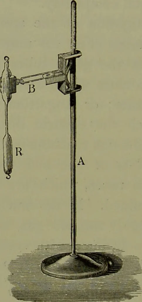 An illustration from Spectrum analysis in its application to terrestrial substances, and the physical constitution of the heavenly bodies / familiarly explained by H. Schellen ; translated from the second enlarged and revised German edition by Jane and Caroline Lassell ; edited with notes by William Huggins ; with numerous woodcuts and coloured plates, and Ångström's and Kirchhoff's maps., 1872, leaf 190