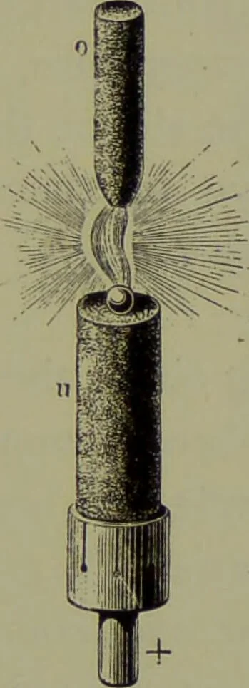 An illustration from Spectrum analysis in its application to terrestrial substances, and the physical constitution of the heavenly bodies / familiarly explained by H. Schellen ; translated from the second enlarged and revised German edition by Jane and Caroline Lassell ; edited with notes by William Huggins ; with numerous woodcuts and coloured plates, and Ångström's and Kirchhoff's maps., 1872, leaf 243