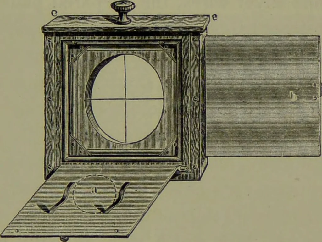 An illustration from Spectrum analysis in its application to terrestrial substances, and the physical constitution of the heavenly bodies / familiarly explained by H. Schellen ; translated from the second enlarged and revised German edition by Jane and Caroline Lassell ; edited with notes by William Huggins ; with numerous woodcuts and coloured plates, and Ångström's and Kirchhoff's maps., 1872, leaf 355