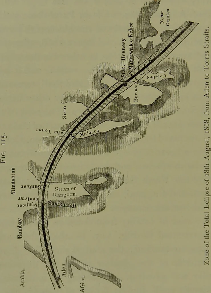An illustration from Spectrum analysis in its application to terrestrial substances, and the physical constitution of the heavenly bodies / familiarly explained by H. Schellen ; translated from the second enlarged and revised German edition by Jane and Caroline Lassell ; edited with notes by William Huggins ; with numerous woodcuts and coloured plates, and Ångström's and Kirchhoff's maps., 1872, leaf 360