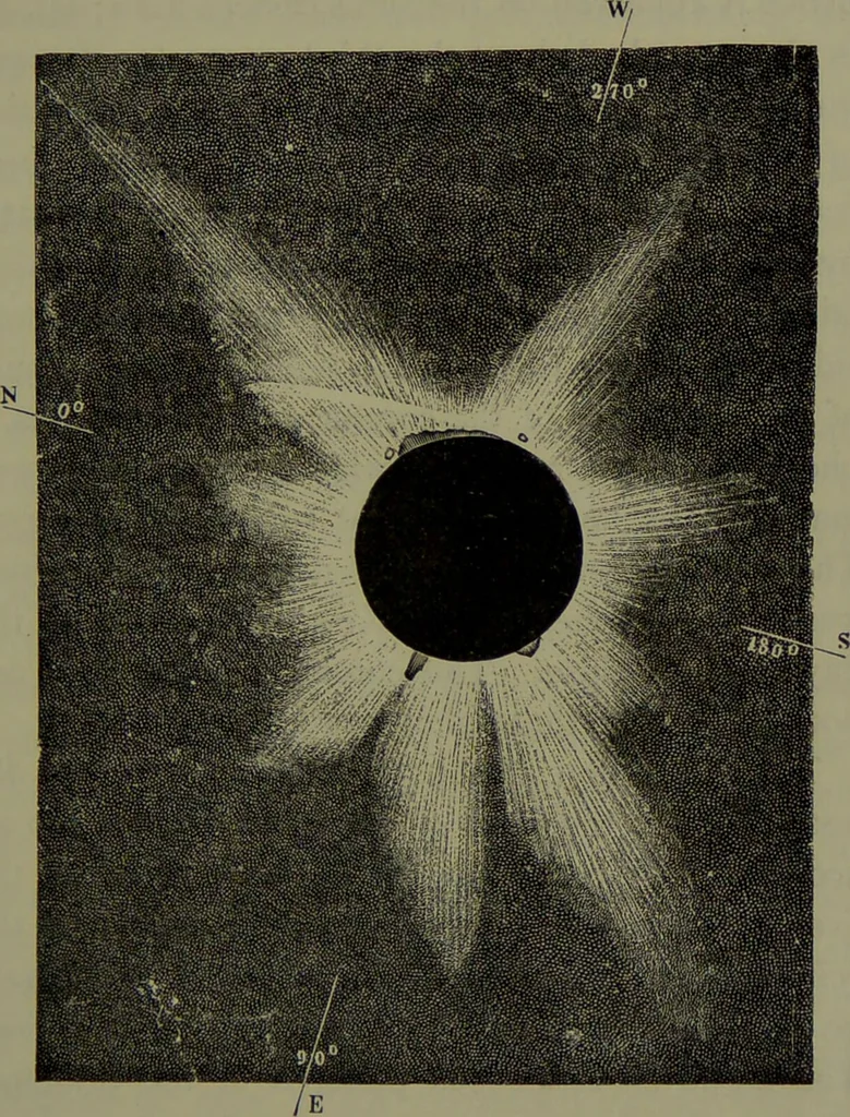 An illustration from Spectrum analysis in its application to terrestrial substances, and the physical constitution of the heavenly bodies / familiarly explained by H. Schellen ; translated from the second enlarged and revised German edition by Jane and Caroline Lassell ; edited with notes by William Huggins ; with numerous woodcuts and coloured plates, and Ångström's and Kirchhoff's maps., 1872, leaf 377