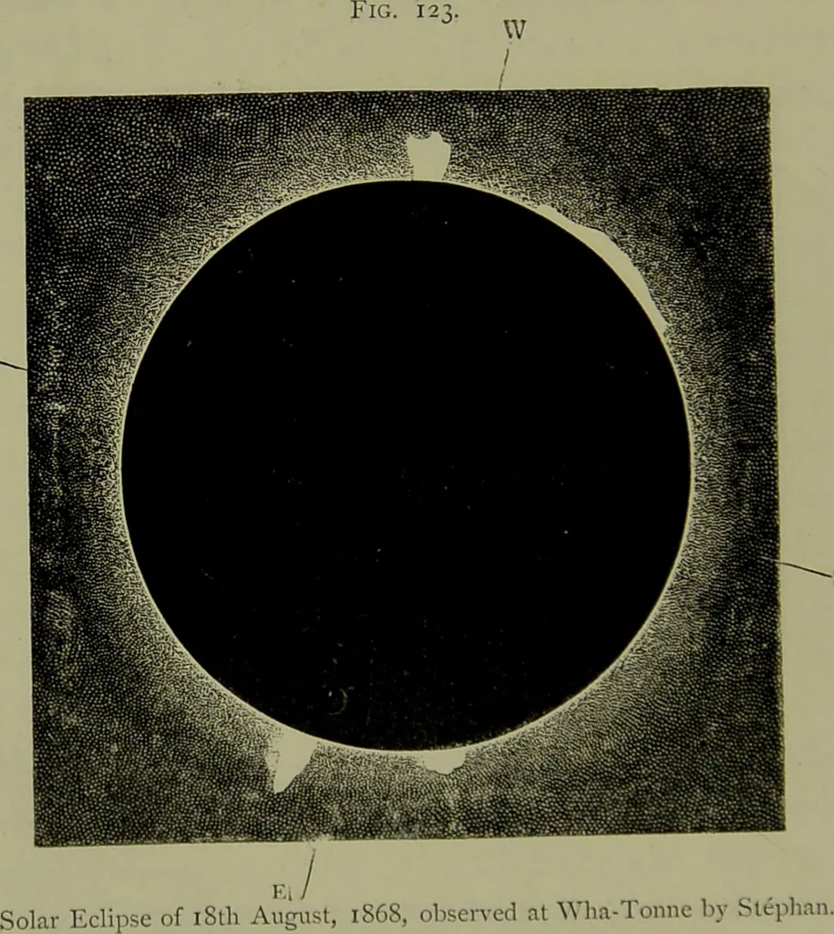 An illustration from Spectrum analysis in its application to terrestrial substances, and the physical constitution of the heavenly bodies / familiarly explained by H. Schellen ; translated from the second enlarged and revised German edition by Jane and Caroline Lassell ; edited with notes by William Huggins ; with numerous woodcuts and coloured plates, and Ångström's and Kirchhoff's maps., 1872, leaf 382
