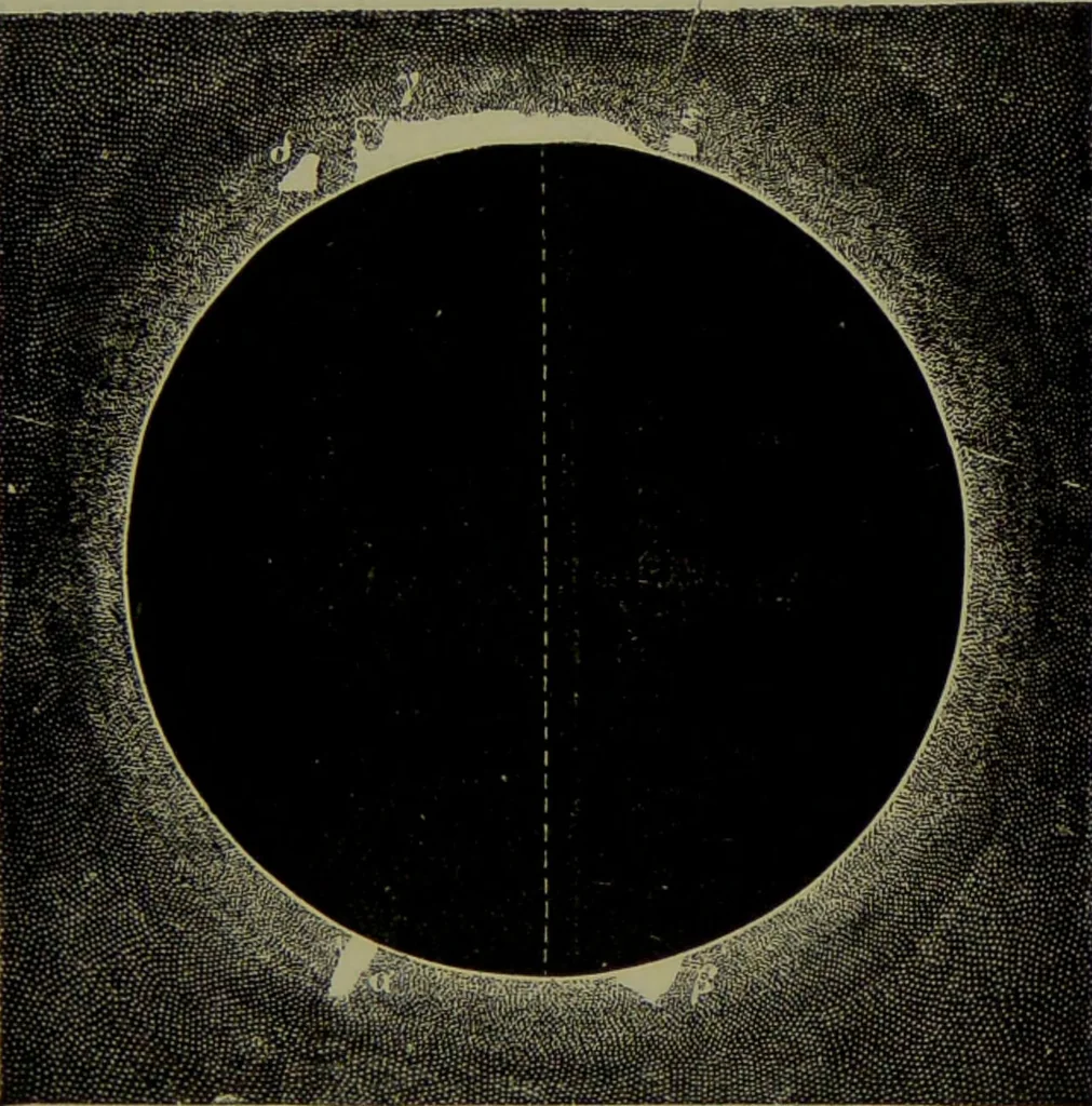 An illustration from Spectrum analysis in its application to terrestrial substances, and the physical constitution of the heavenly bodies / familiarly explained by H. Schellen ; translated from the second enlarged and revised German edition by Jane and Caroline Lassell ; edited with notes by William Huggins ; with numerous woodcuts and coloured plates, and Ångström's and Kirchhoff's maps., 1872, leaf 383