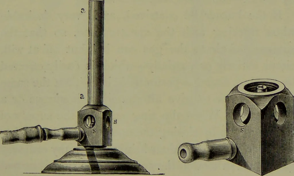 An illustration from Spectrum analysis in its application to terrestrial substances, and the physical constitution of the heavenly bodies / familiarly explained by H. Schellen ; translated from the second enlarged and revised German edition by Jane and Caroline Lassell ; edited with notes by William Huggins ; with numerous woodcuts and coloured plates, and Ångström's and Kirchhoff's maps., 1872, leaf 45