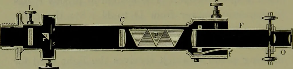 An illustration from Spectrum analysis in its application to terrestrial substances, and the physical constitution of the heavenly bodies / familiarly explained by H. Schellen ; translated from the second enlarged and revised German edition by Jane and Caroline Lassell ; edited with notes by William Huggins ; with numerous woodcuts and coloured plates, and Ångström's and Kirchhoff's maps., 1872, leaf 454