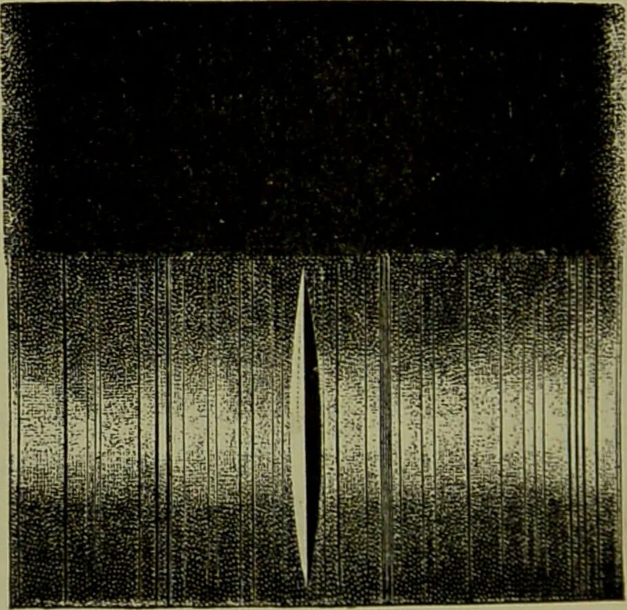 An illustration from Spectrum analysis in its application to terrestrial substances, and the physical constitution of the heavenly bodies / familiarly explained by H. Schellen ; translated from the second enlarged and revised German edition by Jane and Caroline Lassell ; edited with notes by William Huggins ; with numerous woodcuts and coloured plates, and Ångström's and Kirchhoff's maps., 1872, leaf 466