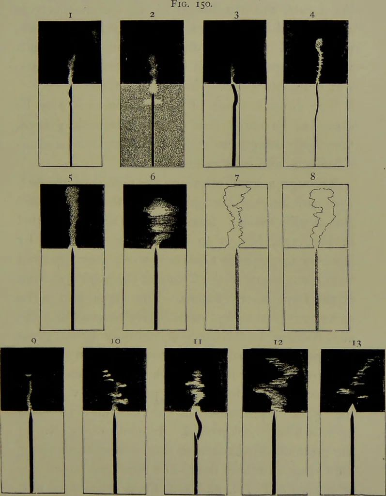 An illustration from Spectrum analysis in its application to terrestrial substances, and the physical constitution of the heavenly bodies / familiarly explained by H. Schellen ; translated from the second enlarged and revised German edition by Jane and Caroline Lassell ; edited with notes by William Huggins ; with numerous woodcuts and coloured plates, and Ångström's and Kirchhoff's maps., 1872, leaf 495