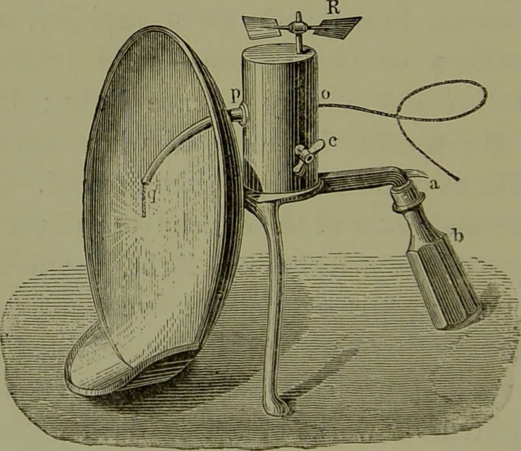An illustration from Spectrum analysis in its application to terrestrial substances, and the physical constitution of the heavenly bodies / familiarly explained by H. Schellen ; translated from the second enlarged and revised German edition by Jane and Caroline Lassell ; edited with notes by William Huggins ; with numerous woodcuts and coloured plates, and Ångström's and Kirchhoff's maps., 1872, leaf 50