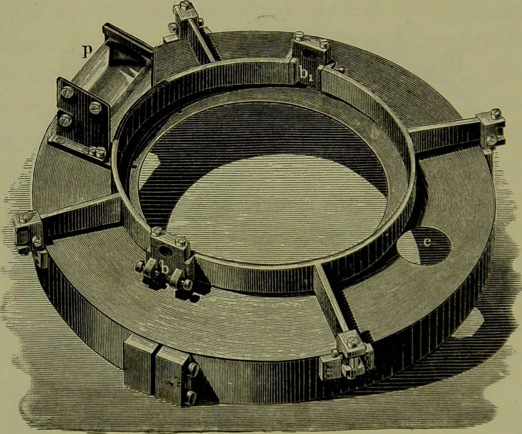 An illustration from Spectrum analysis in its application to terrestrial substances, and the physical constitution of the heavenly bodies / familiarly explained by H. Schellen ; translated from the second enlarged and revised German edition by Jane and Caroline Lassell ; edited with notes by William Huggins ; with numerous woodcuts and coloured plates, and Ångström's and Kirchhoff's maps., 1872, leaf 536