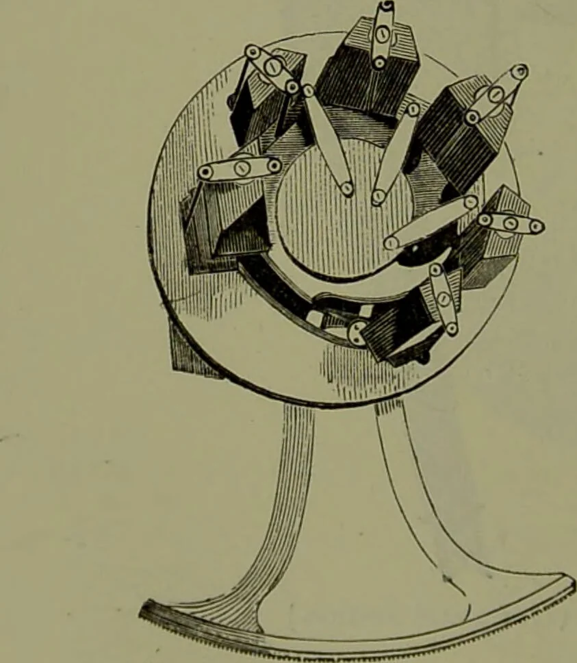 An illustration from Spectrum analysis in its application to terrestrial substances, and the physical constitution of the heavenly bodies / familiarly explained by H. Schellen ; translated from the second enlarged and revised German edition by Jane and Caroline Lassell ; edited with notes by William Huggins ; with numerous woodcuts and coloured plates, and Ångström's and Kirchhoff's maps., 1872, leaf 540