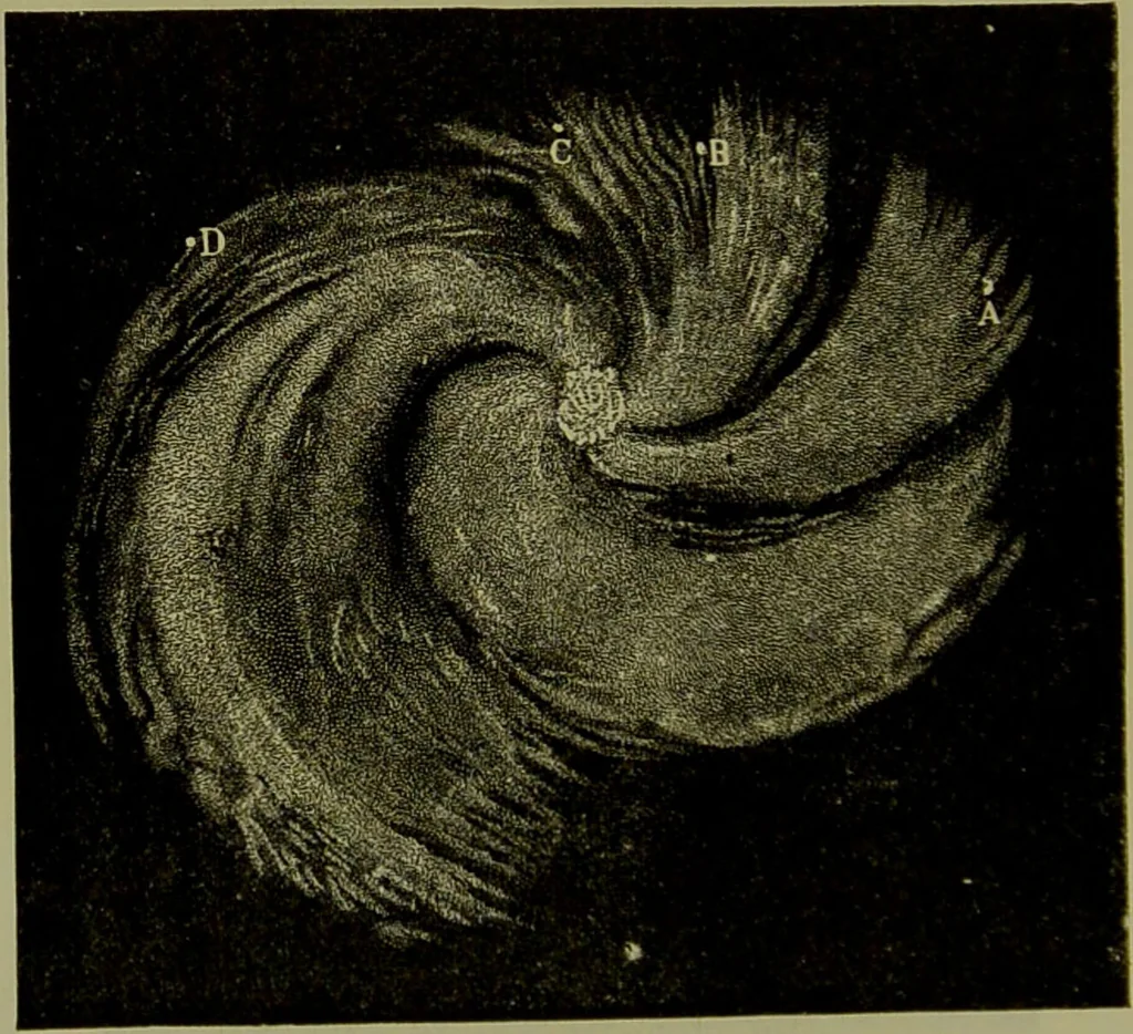 An illustration from Spectrum analysis in its application to terrestrial substances, and the physical constitution of the heavenly bodies / familiarly explained by H. Schellen ; translated from the second enlarged and revised German edition by Jane and Caroline Lassell ; edited with notes by William Huggins ; with numerous woodcuts and coloured plates, and Ångström's and Kirchhoff's maps., 1872, leaf 610