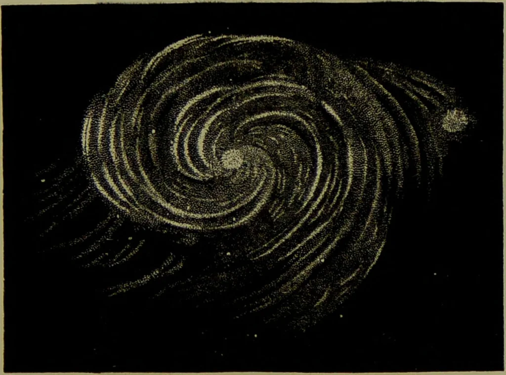 An illustration from Spectrum analysis in its application to terrestrial substances, and the physical constitution of the heavenly bodies / familiarly explained by H. Schellen ; translated from the second enlarged and revised German edition by Jane and Caroline Lassell ; edited with notes by William Huggins ; with numerous woodcuts and coloured plates, and Ångström's and Kirchhoff's maps., 1872, leaf 611
