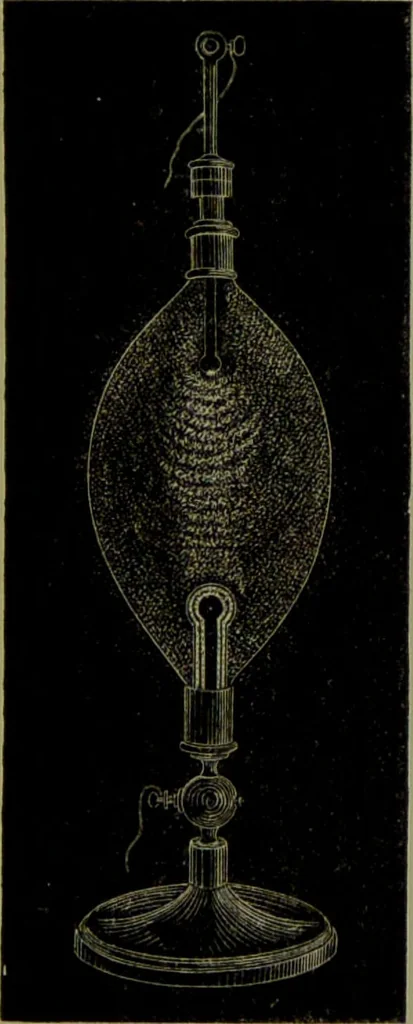 An illustration from Spectrum analysis in its application to terrestrial substances, and the physical constitution of the heavenly bodies / familiarly explained by H. Schellen ; translated from the second enlarged and revised German edition by Jane and Caroline Lassell ; edited with notes by William Huggins ; with numerous woodcuts and coloured plates, and Ångström's and Kirchhoff's maps., 1872, leaf 65