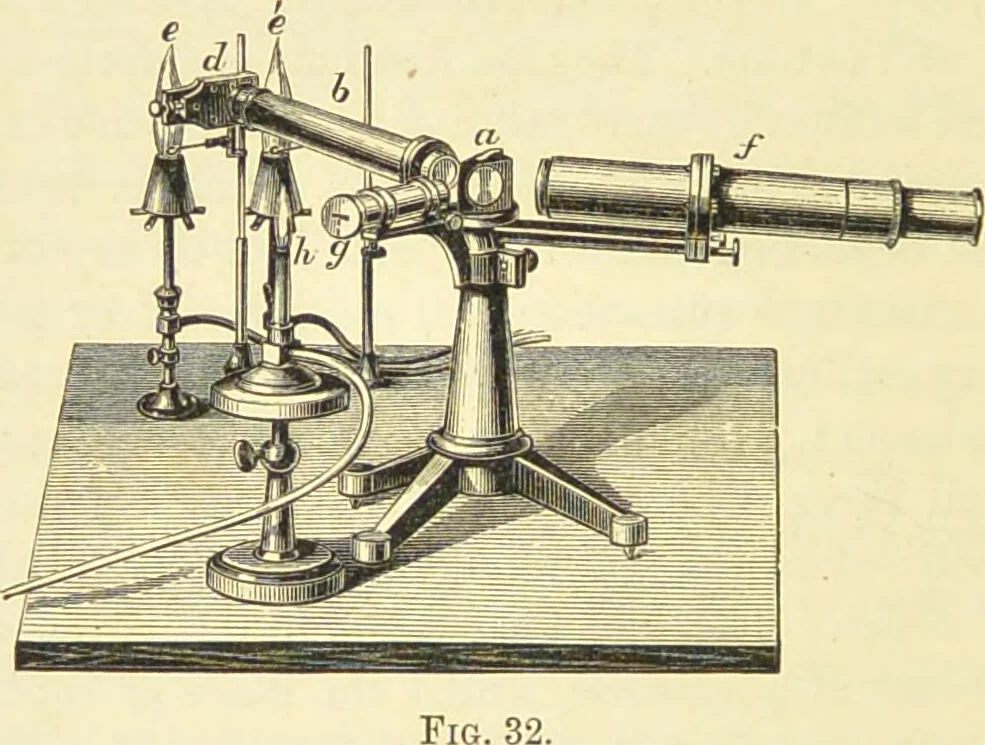 An illustration from Spectrum analysis : six lectures, delivered in 1868, before the Society of Apothecaries of London / by Henry E. Roscoe ; with appendices, coloured plates, and illustrations., 1869, leaf 136