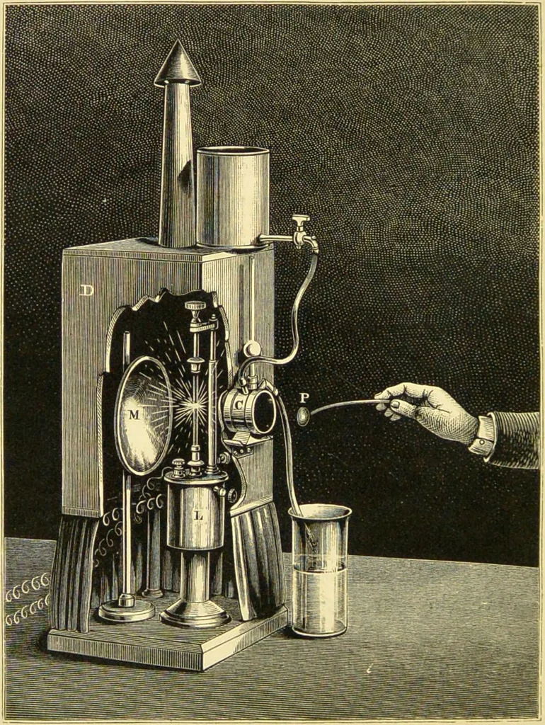 An illustration from Spectrum analysis : six lectures, delivered in 1868, before the Society of Apothecaries of London / by Henry E. Roscoe ; with appendices, coloured plates, and illustrations., 1869, leaf 38