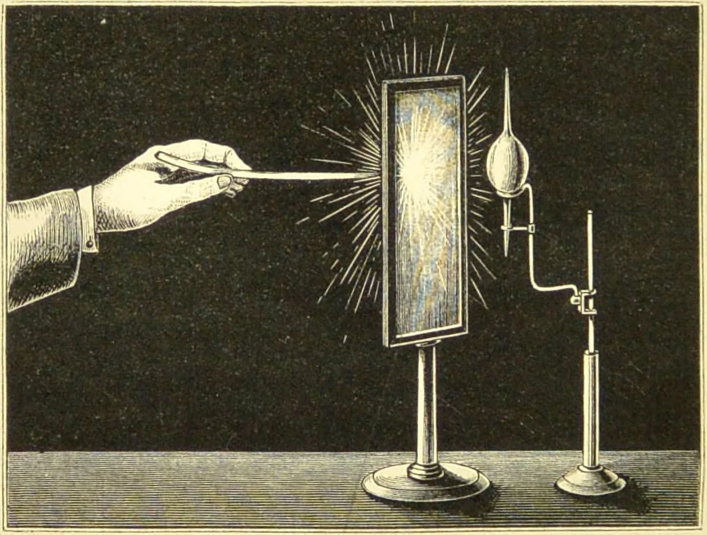 An illustration from Spectrum analysis : six lectures, delivered in 1868, before the Society of Apothecaries of London / by Henry E. Roscoe ; with appendices, coloured plates, and illustrations., 1869, leaf 40