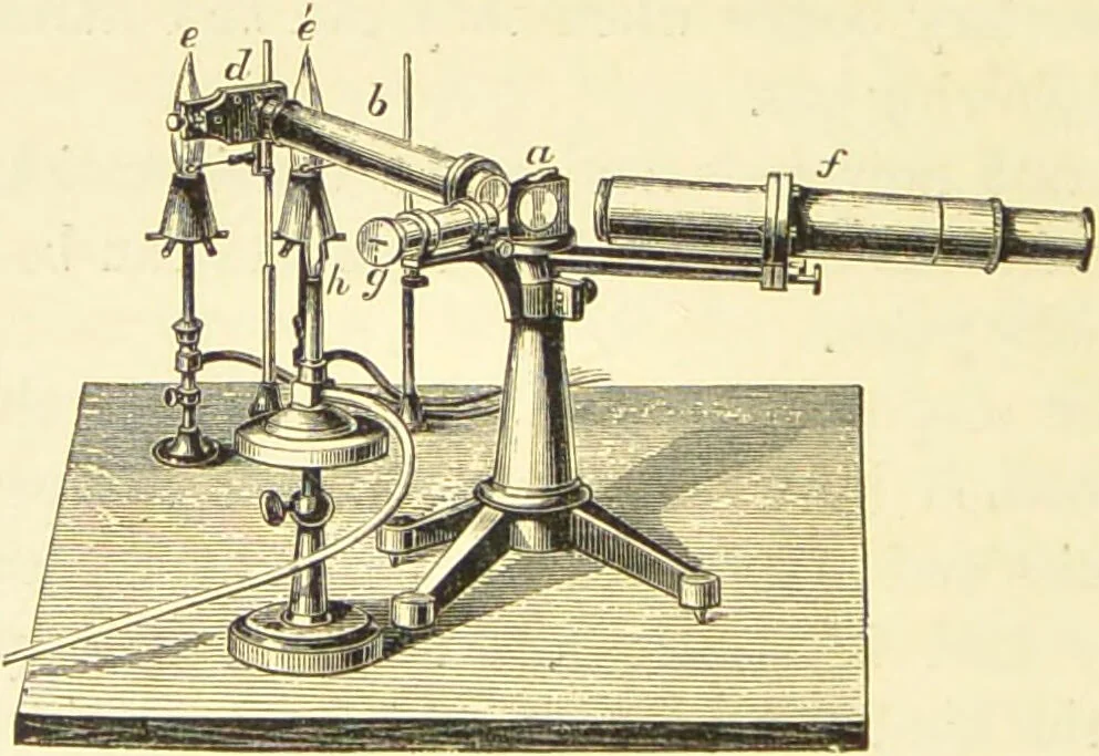 An illustration from Spectrum analysis : six lectures, delivered in 1868, before the Society of Apothecaries of London / by Henry E. Roscoe ; with appendices, coloured plates, and illustrations., 1869, leaf 78