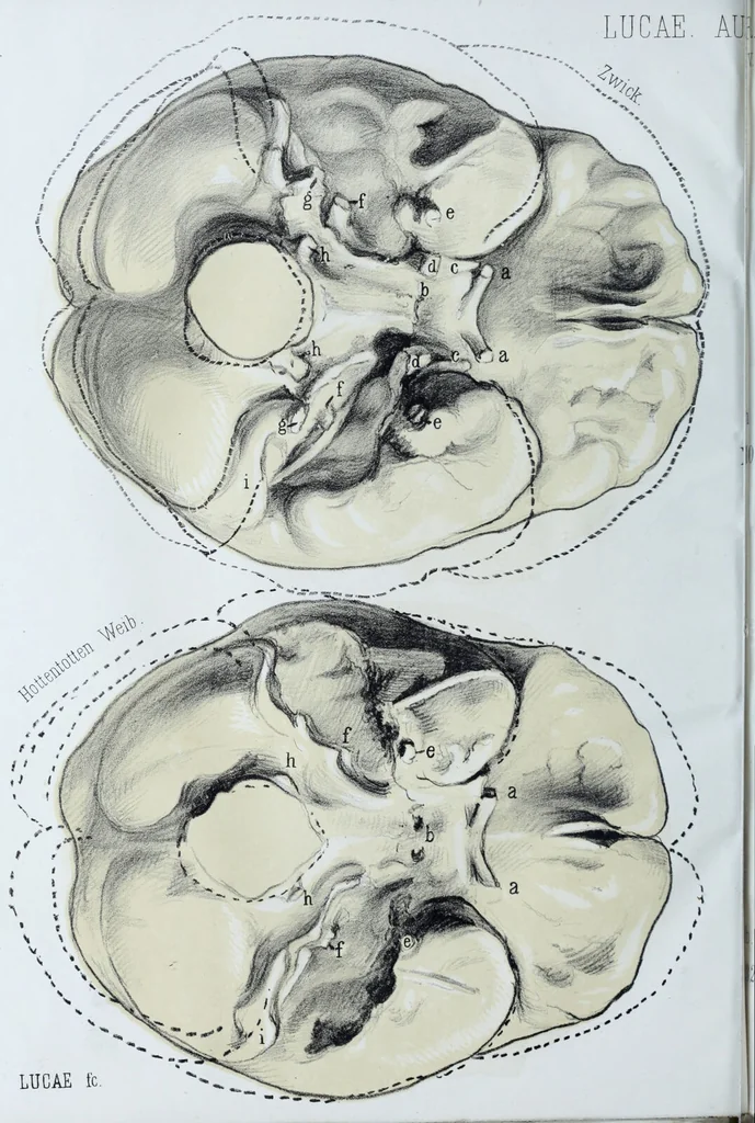 An illustration from Zur Morphologie der Rassen-Schädel : einleitende Bemerkungen und Beiträge, ein Sendschreiben an ... Carl Ernst v. Baer / von Joh. Christ. Gustav Lucae., 1861, leaf 132