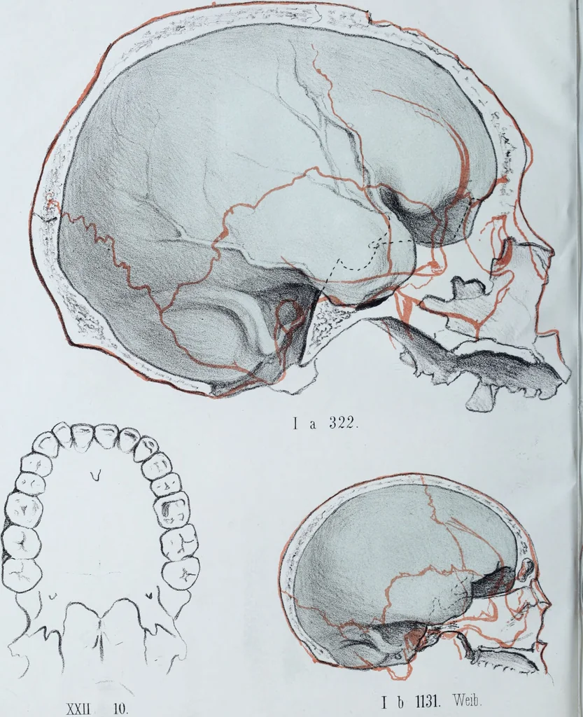 An illustration from Zur Morphologie der Rassen-Schädel : einleitende Bemerkungen und Beiträge, ein Sendschreiben an ... Carl Ernst v. Baer / von Joh. Christ. Gustav Lucae., 1861, leaf 160