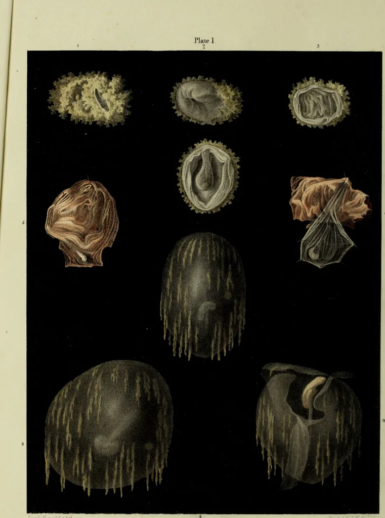 An illustration from Graphic illustrations of abortion and the diseases of menstruation / Consisting of twelve plates from drawings engraved on stone, and coloured by Mr. J. Perry, and two copper-plates from the Philosophical transactions coloured by the same artist : the whole representing forty-five specimens of aborted ova and adventitious productions of the uterus : with preliminary observations, explanations of the figures, and remarks, anatomical and physiological. By A. B. Granville., 1833, leaf 46