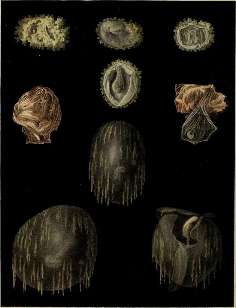 An illustration from Graphic illustrations of abortion and the diseases of menstruation / Consisting of twelve plates from drawings engraved on stone, and coloured by Mr. J. Perry, and two copper-plates from the Philosophical transactions coloured by the same artist : the whole representing forty-five specimens of aborted ova and adventitious productions of the uterus : with preliminary observations, explanations of the figures, and remarks, anatomical and physiological. By A. B. Granville., 1833, leaf 46
