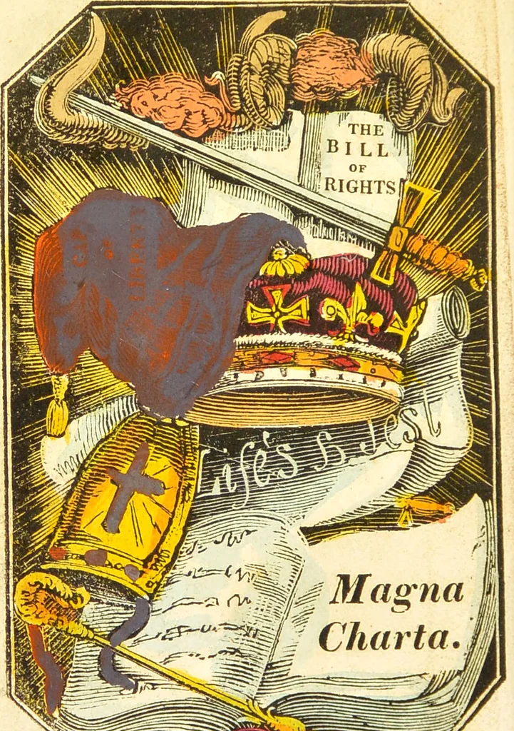 An illustration from Magna Charta, the Bill of Rights : with the Petition of Right, presented to Charles I ... together with His Majesty's answer ; and the coronation oath., 1810, leaf 2