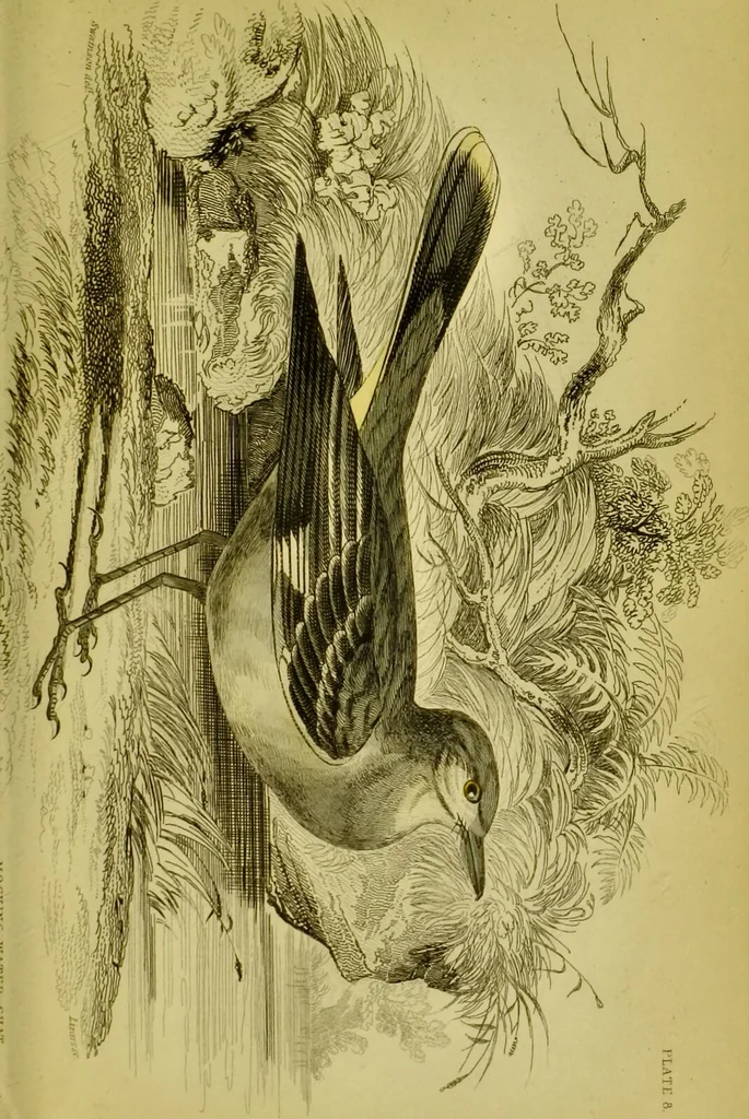 An illustration from The natural arrangement and relations of the family of flycatchers, or muscicapidae / Illustrated by thirty-three coloured plates, with portrait and memoir of Baron Haller., 1838, leaf 297