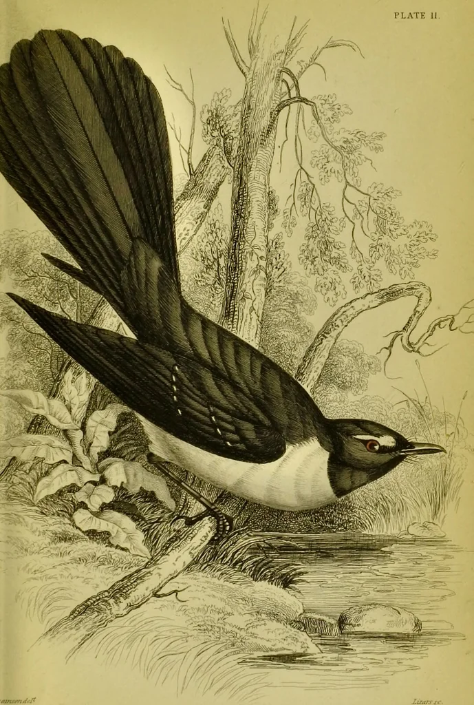 An illustration from The natural arrangement and relations of the family of flycatchers, or muscicapidae / Illustrated by thirty-three coloured plates, with portrait and memoir of Baron Haller., 1838, leaf 309