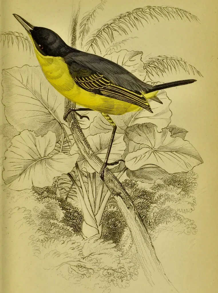 An illustration from The natural arrangement and relations of the family of flycatchers, or muscicapidae / Illustrated by thirty-three coloured plates, with portrait and memoir of Baron Haller., 1838, leaf 339