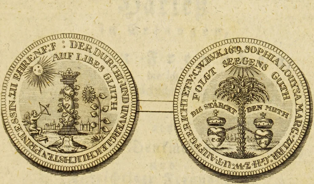 An illustration from Christian Wilhelm, Baron von Krohneman. Geschichte dieses angeblichen Goldmachers, eines der grössesten und merkwürdigsten Betrügers des siebenzehnten Jahrhunderts / Aus archivalischen Quellen bearbeitet. Von Georg Wolfgang Augustin Fikenscher., 1800, leaf 5