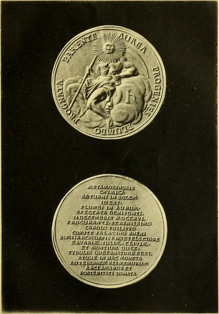 An illustration from Die Adelsdocumente österreichischer Alchemisten und die Abbildung einiger Medaillen alchemistischen Ursprunges / von Alexander Bauer., 1893, leaf 45