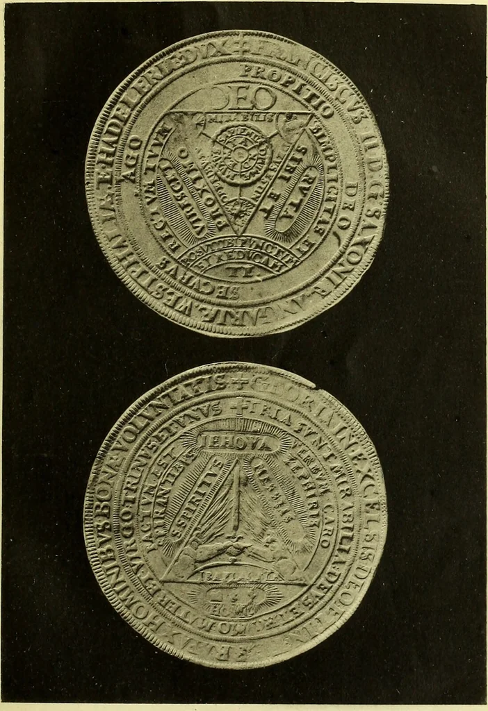 An illustration from Die Adelsdocumente österreichischer Alchemisten und die Abbildung einiger Medaillen alchemistischen Ursprunges / von Alexander Bauer., 1893, leaf 79